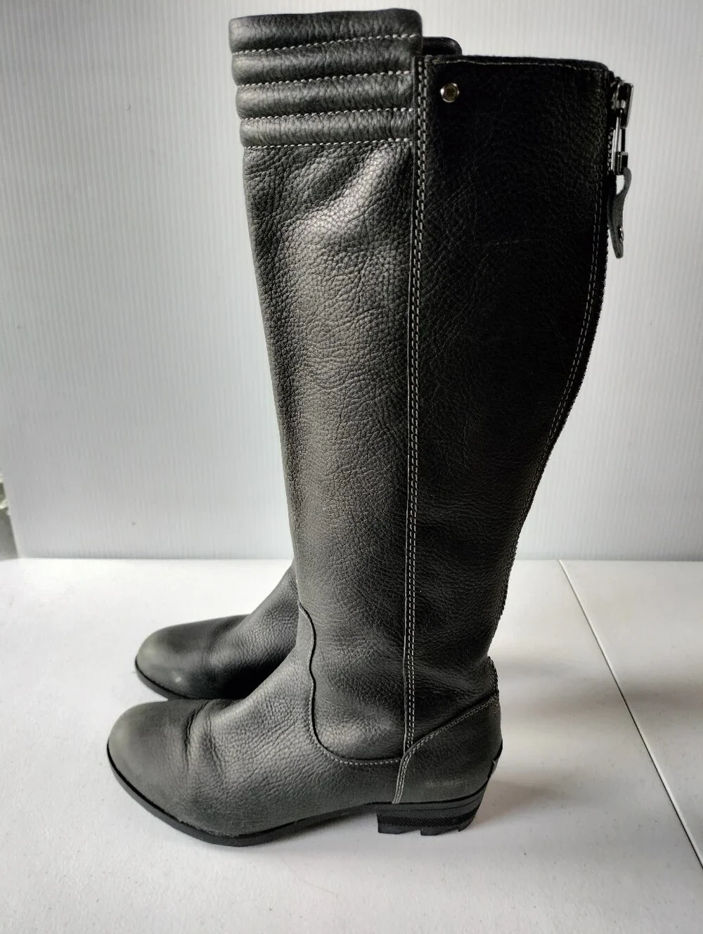 Sorel Danica Classic Tall Womens Leather Charcoal Gray Riding Moto Boots 8 Zip